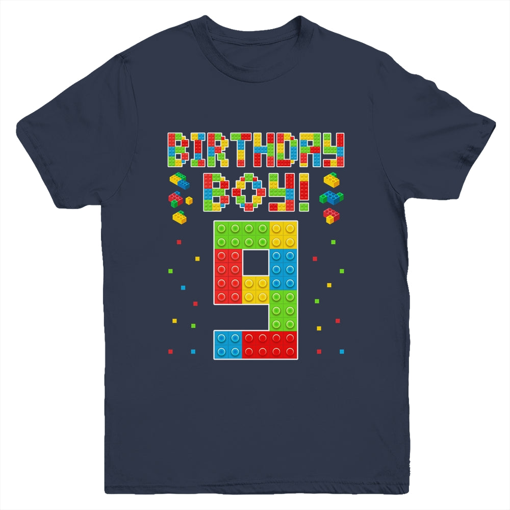 Cute 9th Birthday 9 Years Old Block Building Boys Lover Youth Shirt | siriusteestore