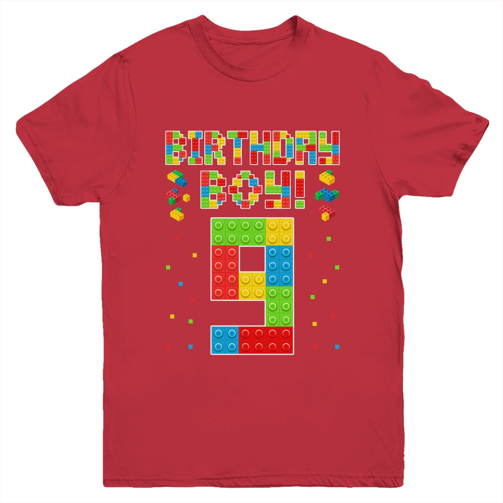 Cute 9th Birthday 9 Years Old Block Building Boys Lover Youth Shirt | siriusteestore