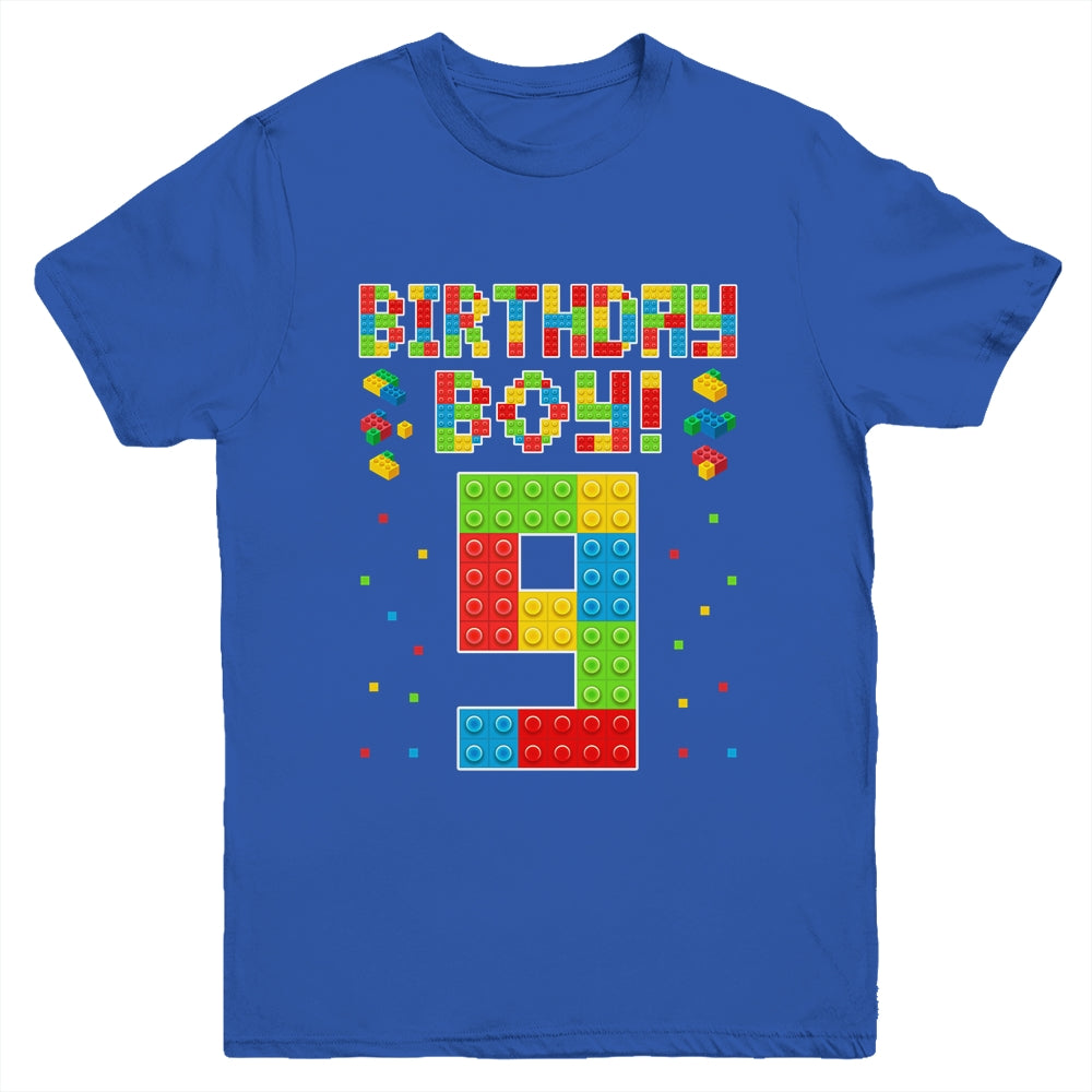 Cute 9th Birthday 9 Years Old Block Building Boys Lover Youth Shirt | siriusteestore