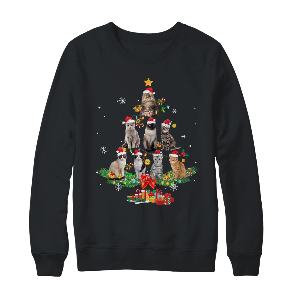 Cute Cat Lover Christmas Tree Light Kitten Xmas Mom Women Shirt & Sweatshirt | siriusteestore