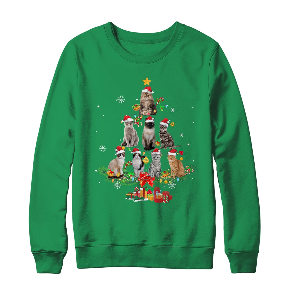 Cute Cat Lover Christmas Tree Light Kitten Xmas Mom Women Shirt & Sweatshirt | siriusteestore