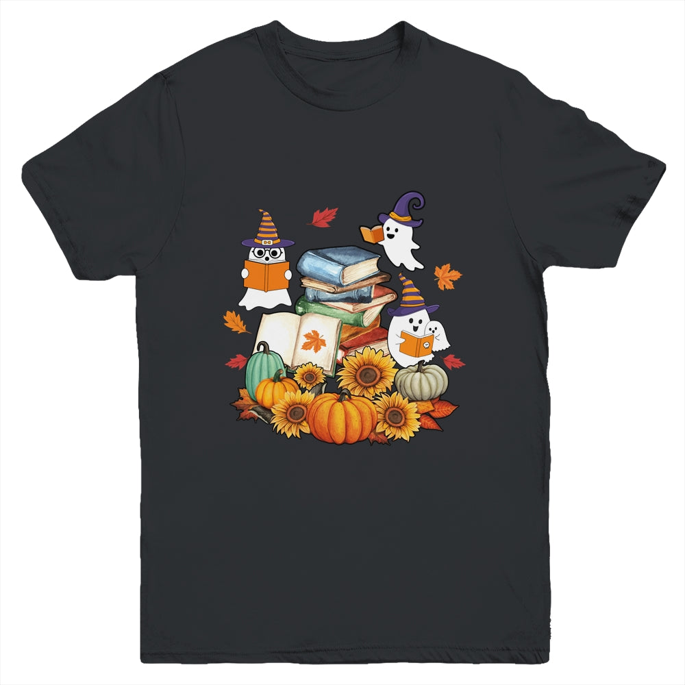 Cute Ghost Book Reading Halloween Teacher Library Funny Youth Shirt | siriusteestore