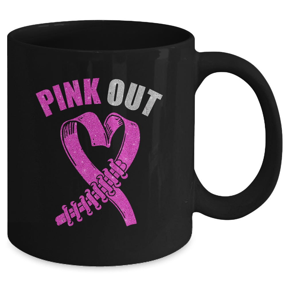 Cute Pink Ribbon Breast Cancer Awareness Football Pink Out Mug | siriusteestore