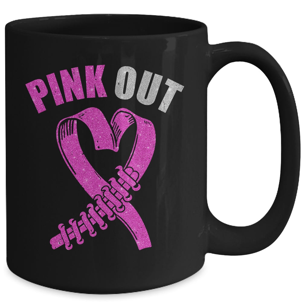 Cute Pink Ribbon Breast Cancer Awareness Football Pink Out Mug | siriusteestore