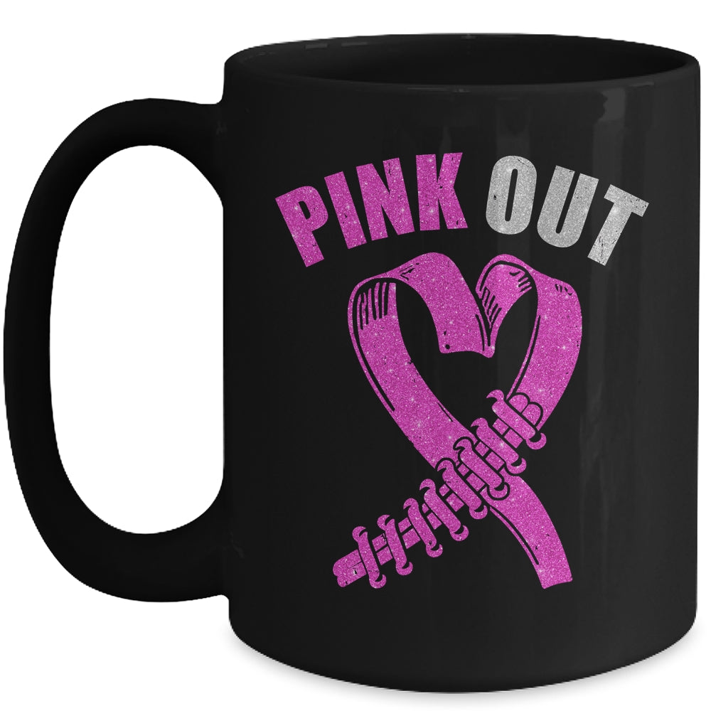 Cute Pink Ribbon Breast Cancer Awareness Football Pink Out Mug | siriusteestore