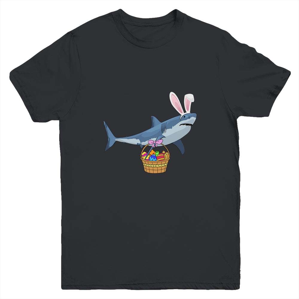 Cute Shark With Easter Basket And Bunny Ears Happy Easter Youth Shirt | siriusteestore