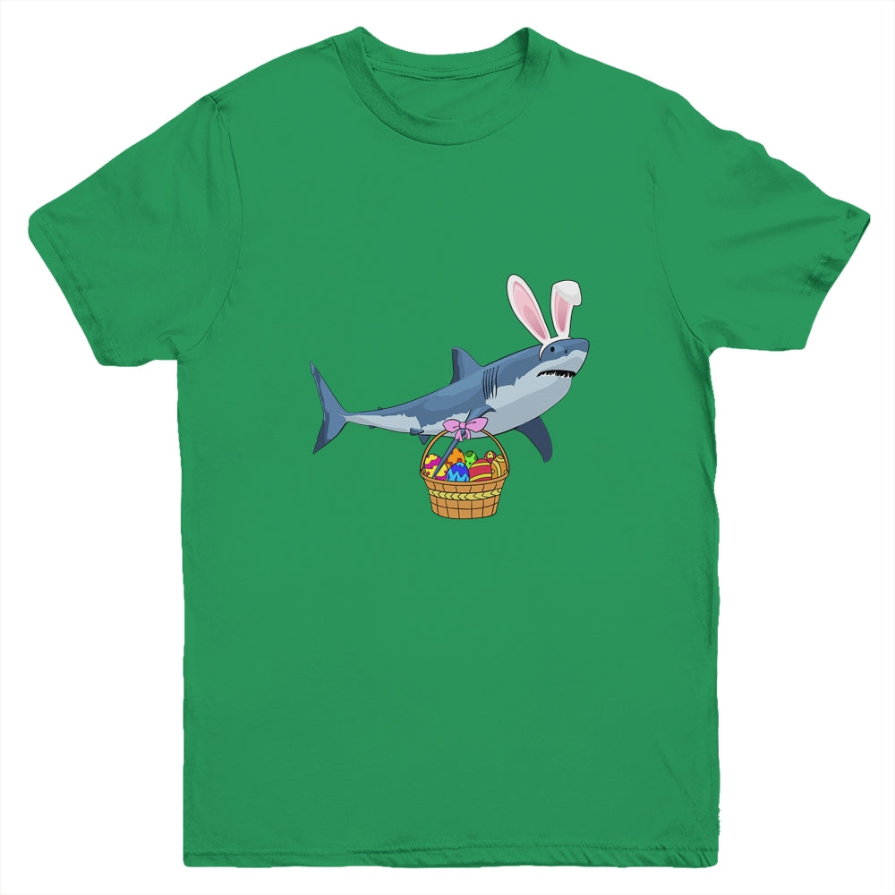 Cute Shark With Easter Basket And Bunny Ears Happy Easter Youth Shirt | siriusteestore