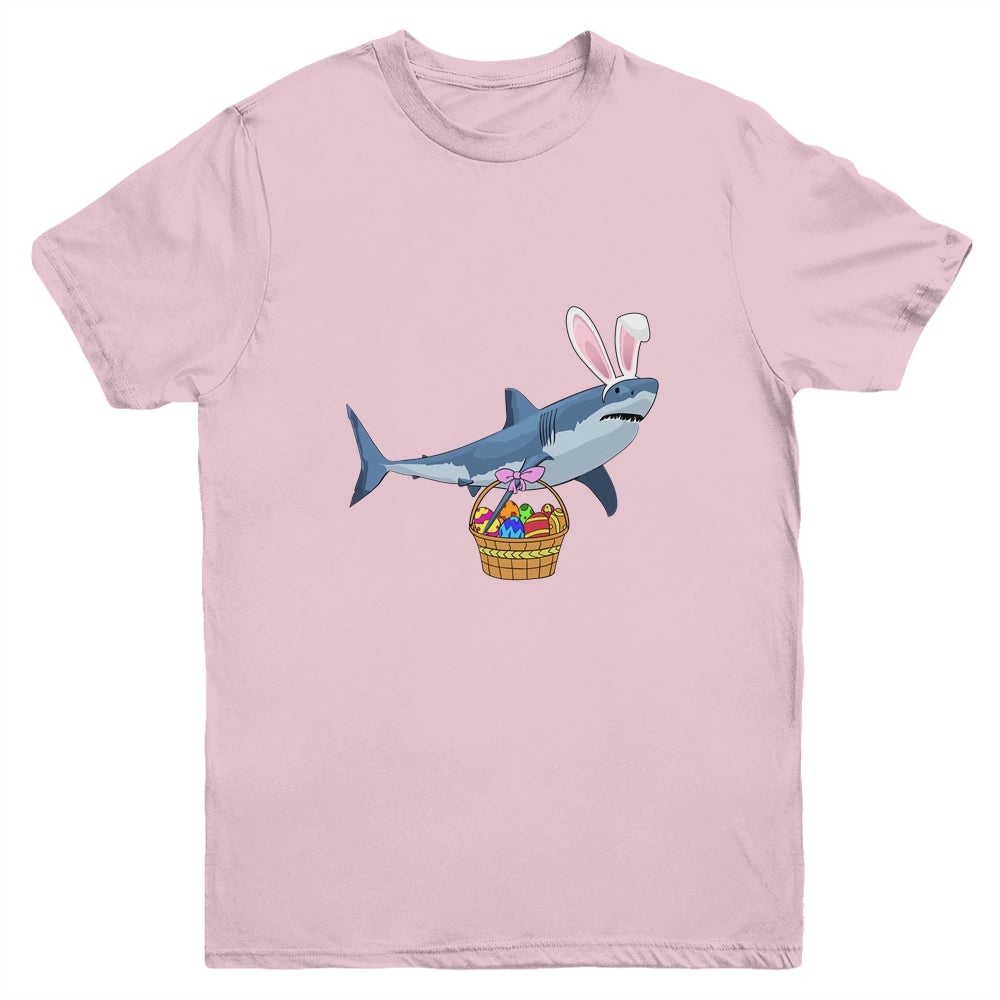 Cute Shark With Easter Basket And Bunny Ears Happy Easter Youth Shirt | siriusteestore