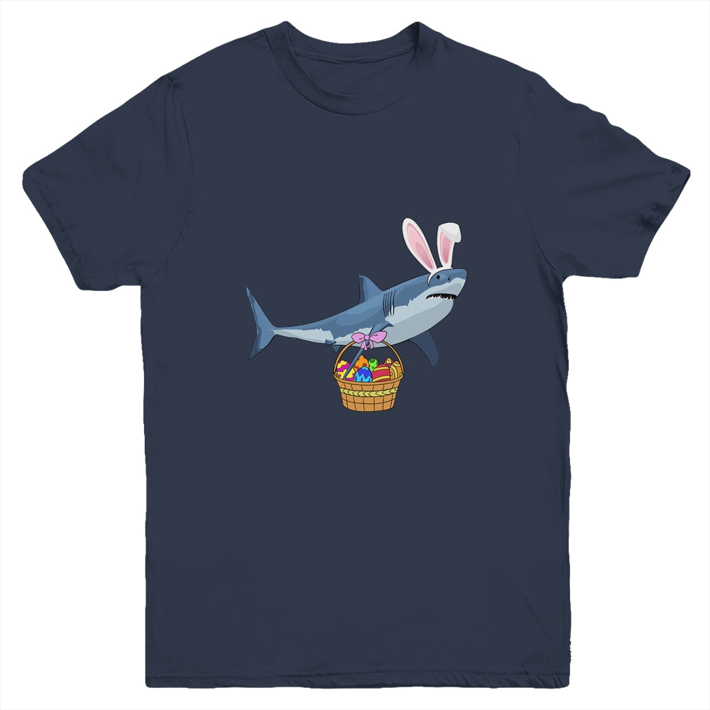 Cute Shark With Easter Basket And Bunny Ears Happy Easter Youth Shirt | siriusteestore