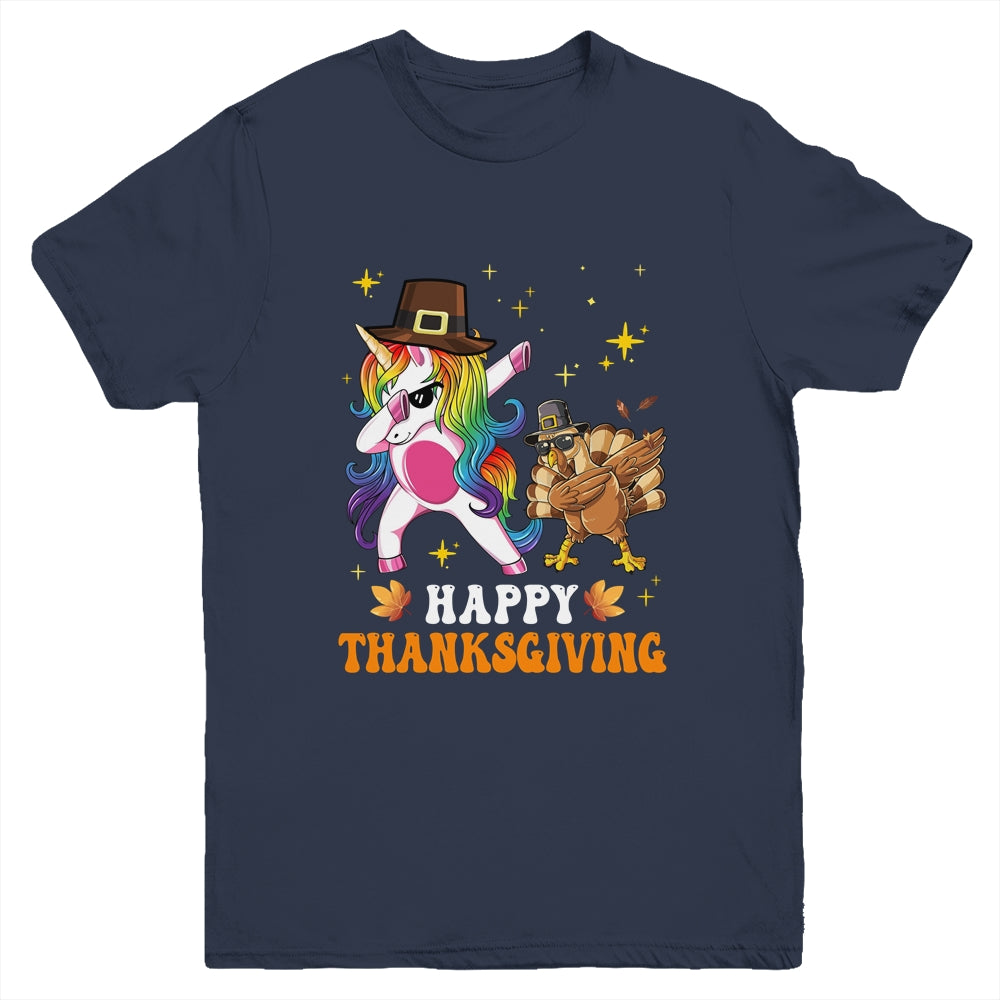 Cute Unicorn Thanksgiving For Girls Pilgrim Hat Turkey Youth Shirt | siriusteestore