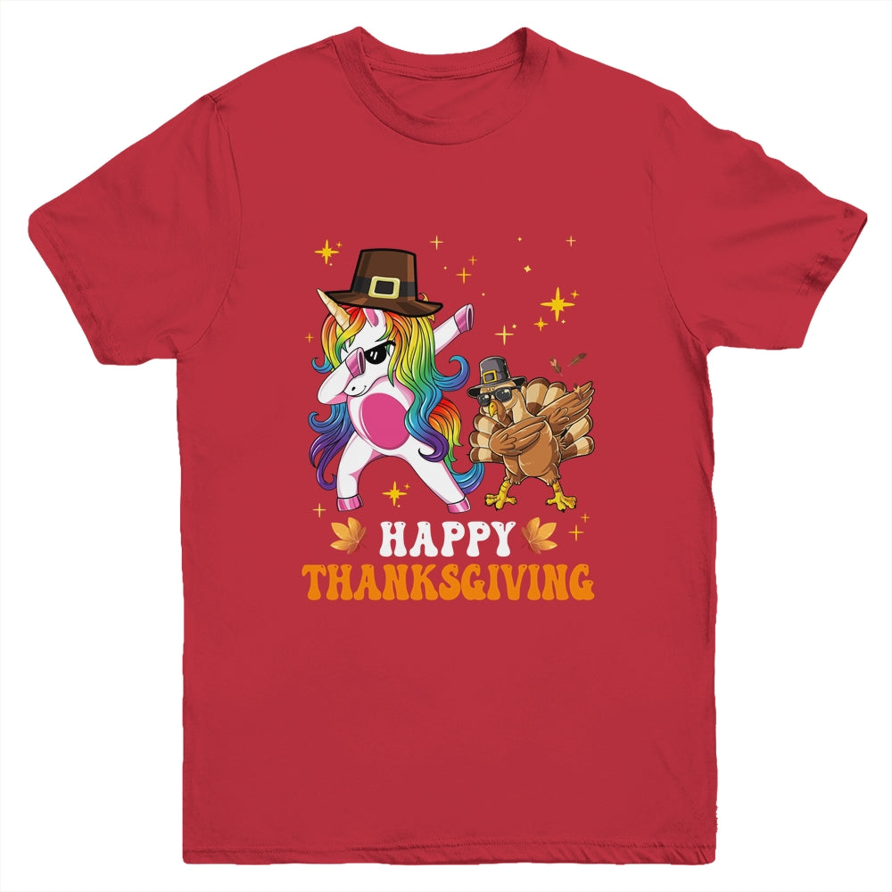 Cute Unicorn Thanksgiving For Girls Pilgrim Hat Turkey Youth Shirt | siriusteestore