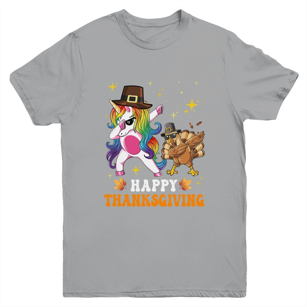 Cute Unicorn Thanksgiving For Girls Pilgrim Hat Turkey Youth Shirt | siriusteestore