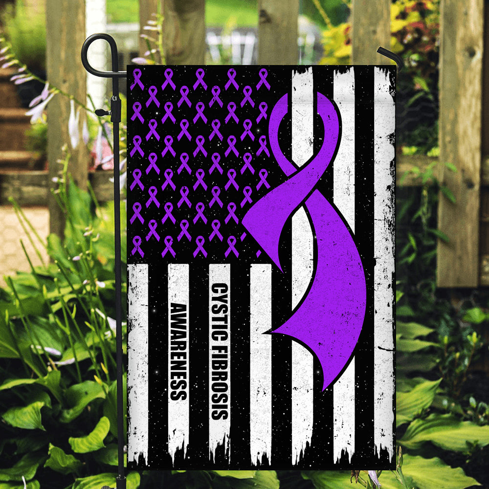 Cystic Fibrosis Awareness America Flag Purple Ribbon | siriusteestore