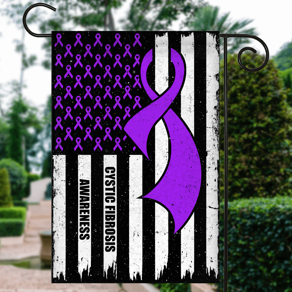Cystic Fibrosis Awareness America Flag Purple Ribbon | siriusteestore