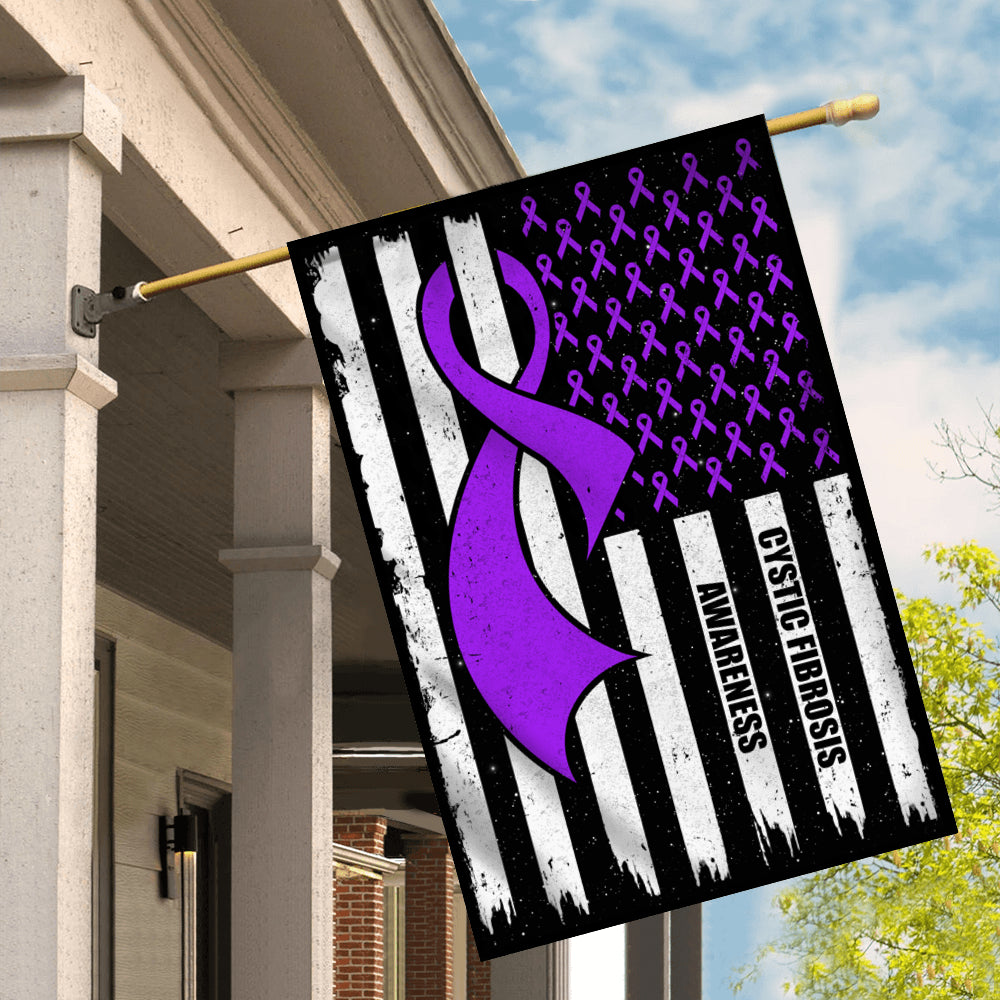 Cystic Fibrosis Awareness America Flag Purple Ribbon | siriusteestore