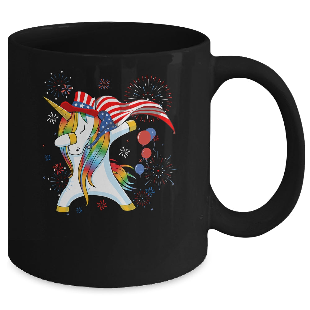 Dabbing Unicorn 4th of July American Flag Girls Mug | siriusteestore