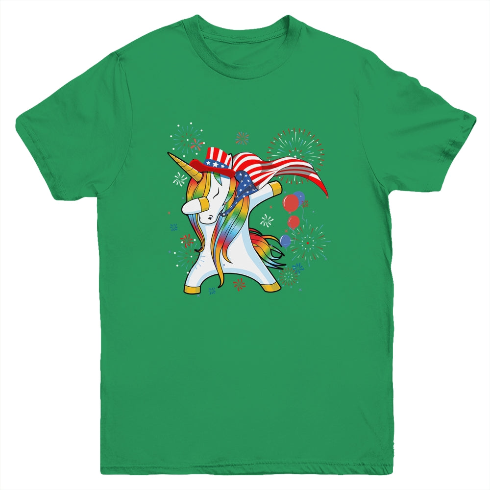 Dabbing Unicorn 4th of July American Flag Girls Youth Shirt | siriusteestore