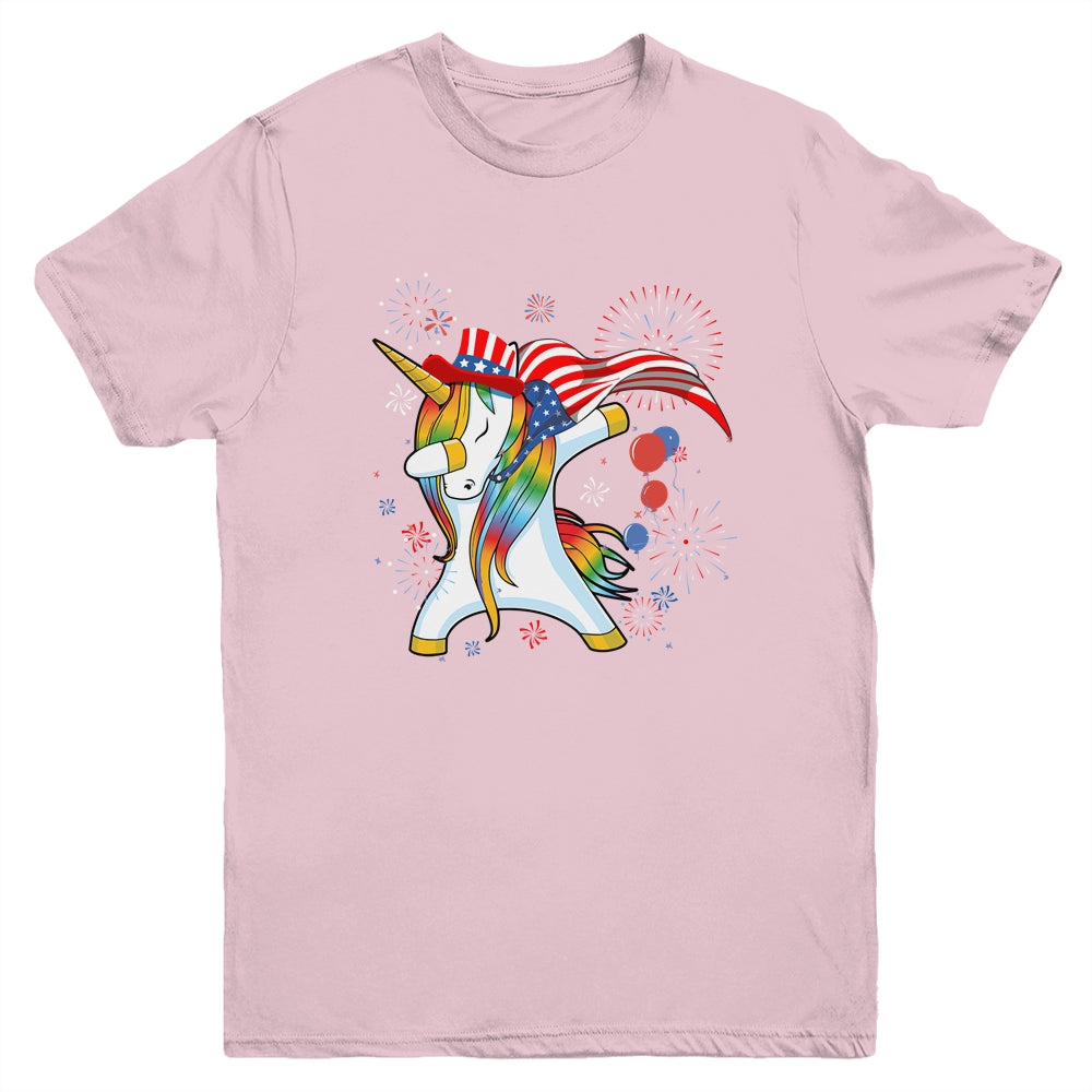 Dabbing Unicorn 4th of July American Flag Girls Youth Shirt | siriusteestore