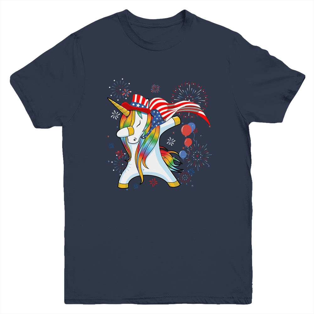 Dabbing Unicorn 4th of July American Flag Girls Youth Shirt | siriusteestore