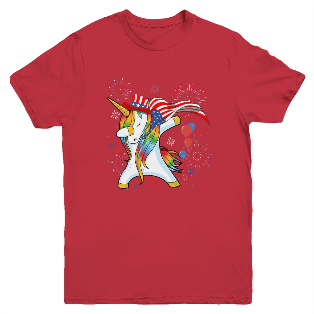 Dabbing Unicorn 4th of July American Flag Girls Youth Shirt | siriusteestore