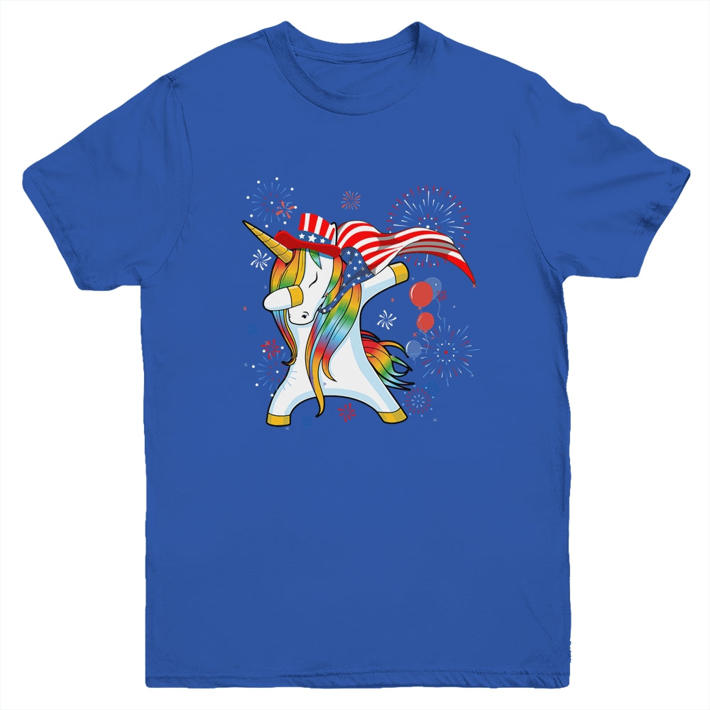 Dabbing Unicorn 4th of July American Flag Girls Youth Shirt | siriusteestore