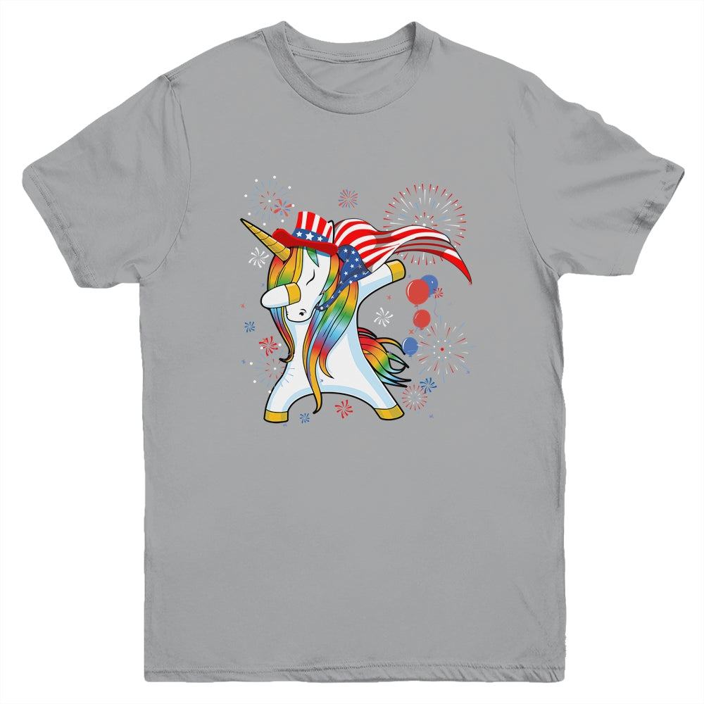 Dabbing Unicorn 4th of July American Flag Girls Youth Shirt | siriusteestore
