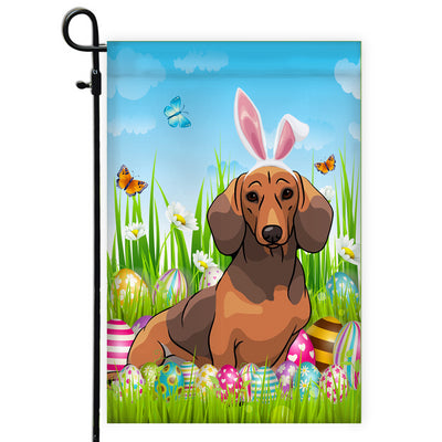 Dachshund Happy Easter Day Holiday Flag Funny Dog Dog Wear Bunny Ears Headband Cute for Home Decor | siriusteestore