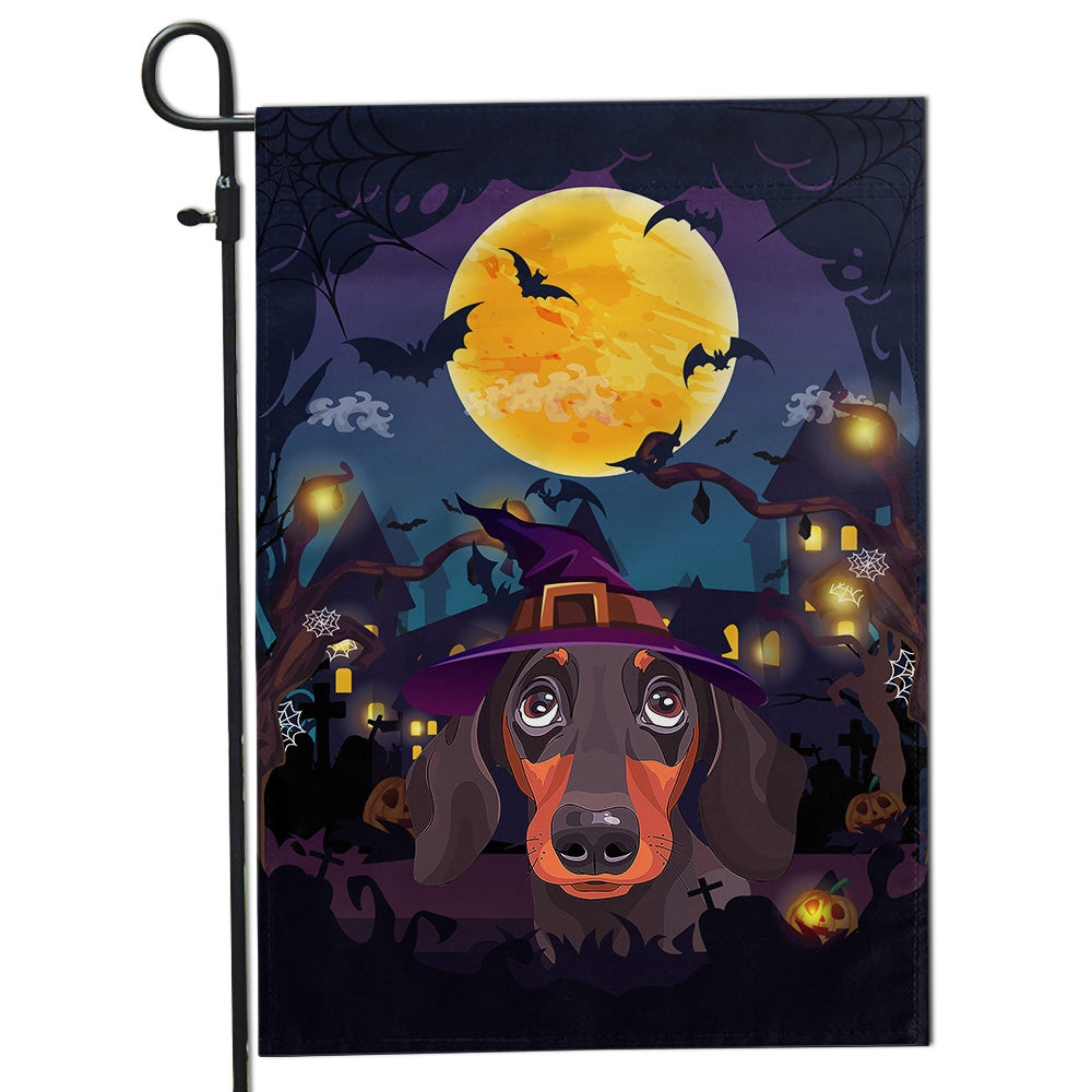 Dachshund Witch Halloween Flag Castle Background For Dog Lover Home | siriusteestore