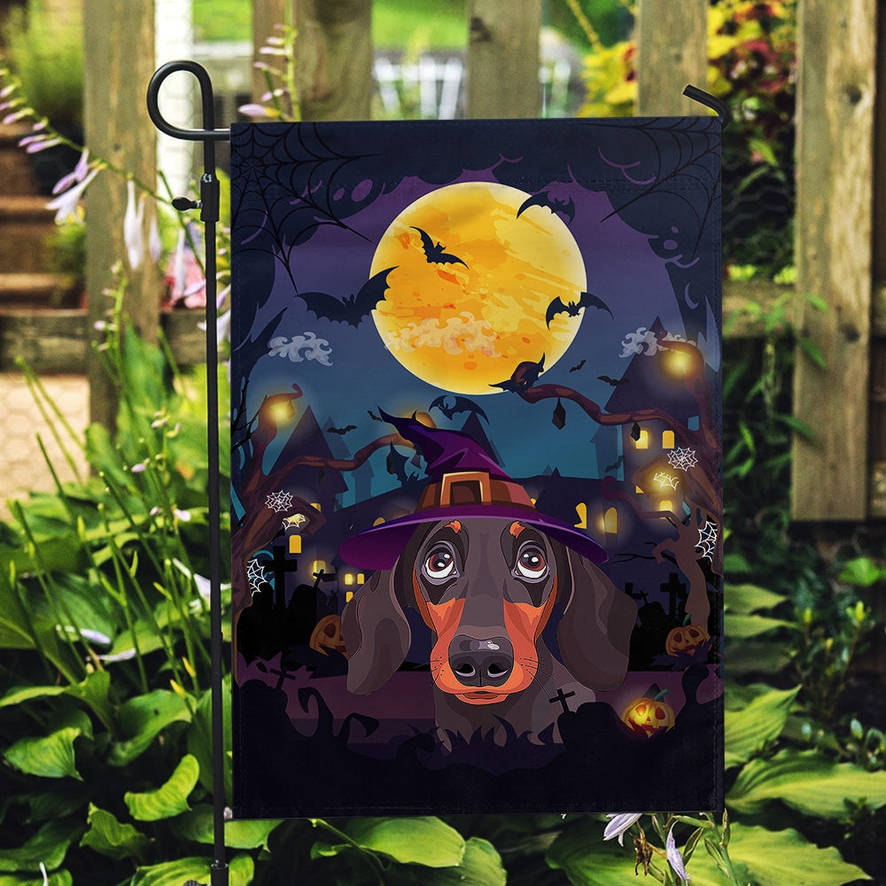 Dachshund Witch Halloween Flag Castle Background For Dog Lover Home | siriusteestore