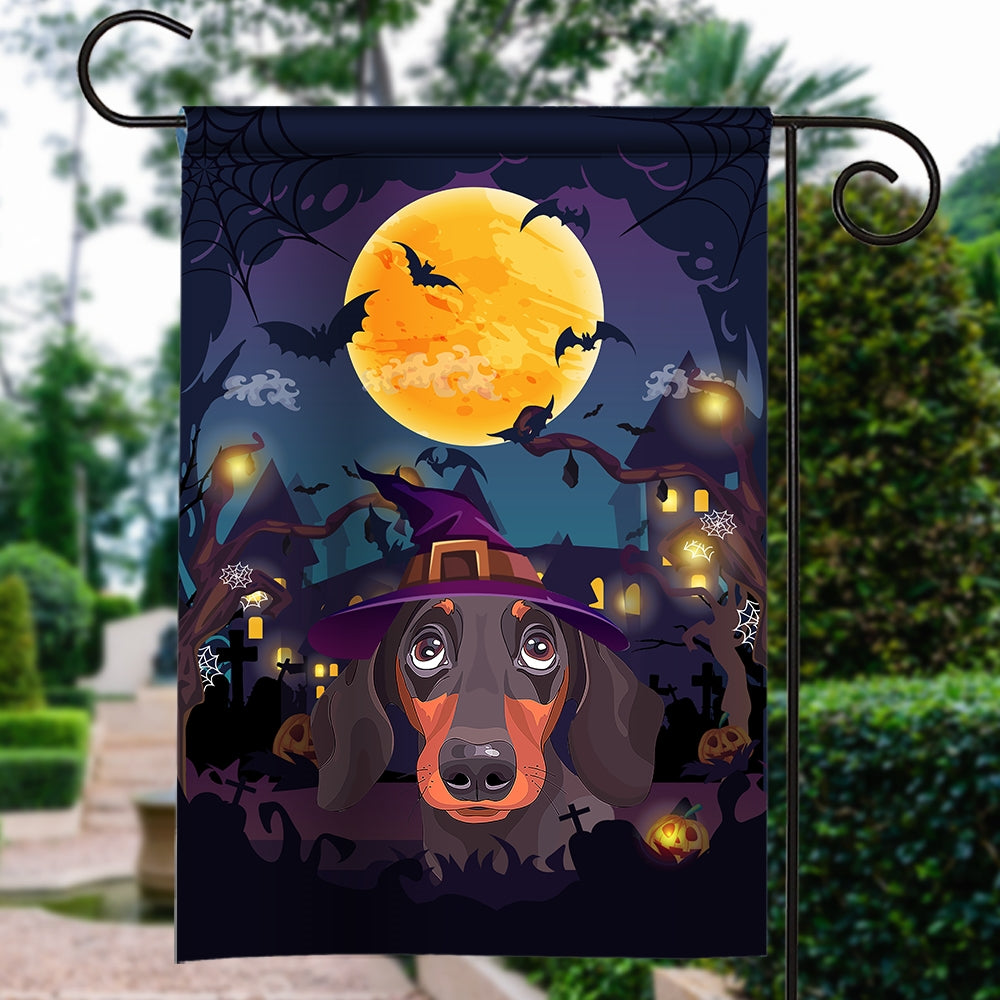 Dachshund Witch Halloween Flag Castle Background For Dog Lover Home | siriusteestore