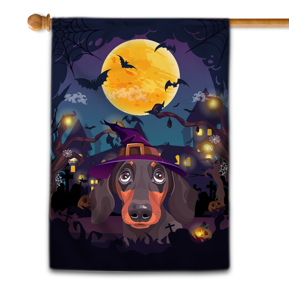 Dachshund Witch Halloween Flag Castle Background For Dog Lover Home | siriusteestore