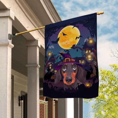 Dachshund Witch Halloween Flag Castle Background For Dog Lover Home | siriusteestore
