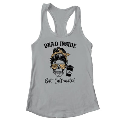 Dead Inside But Caffeinated Skeleton Messy Bun Leopard Shirt & Tank Top | siriusteestore