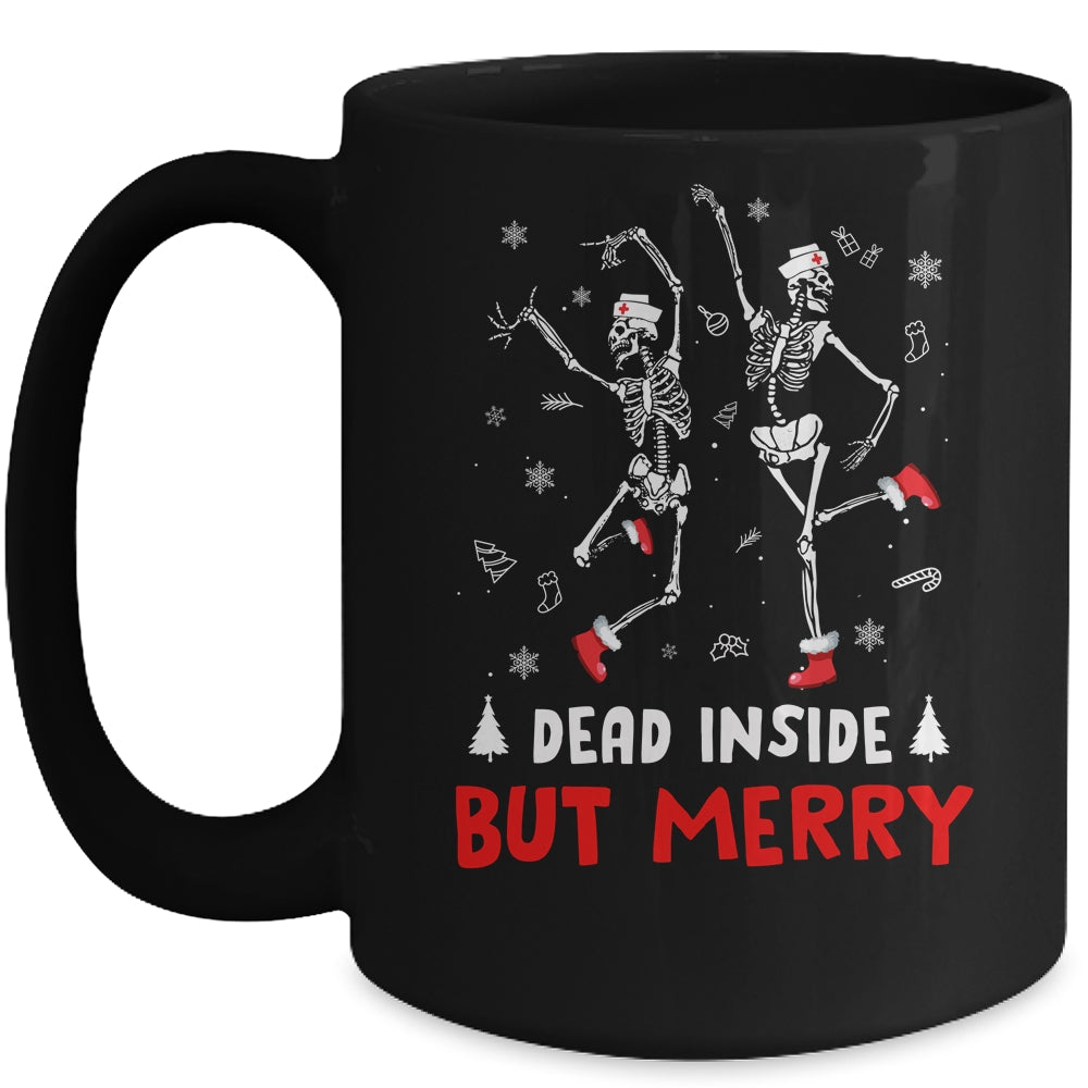 Dead Inside But Merry Funny Dancing Skeleton Christmas Nurse Mug | siriusteestore