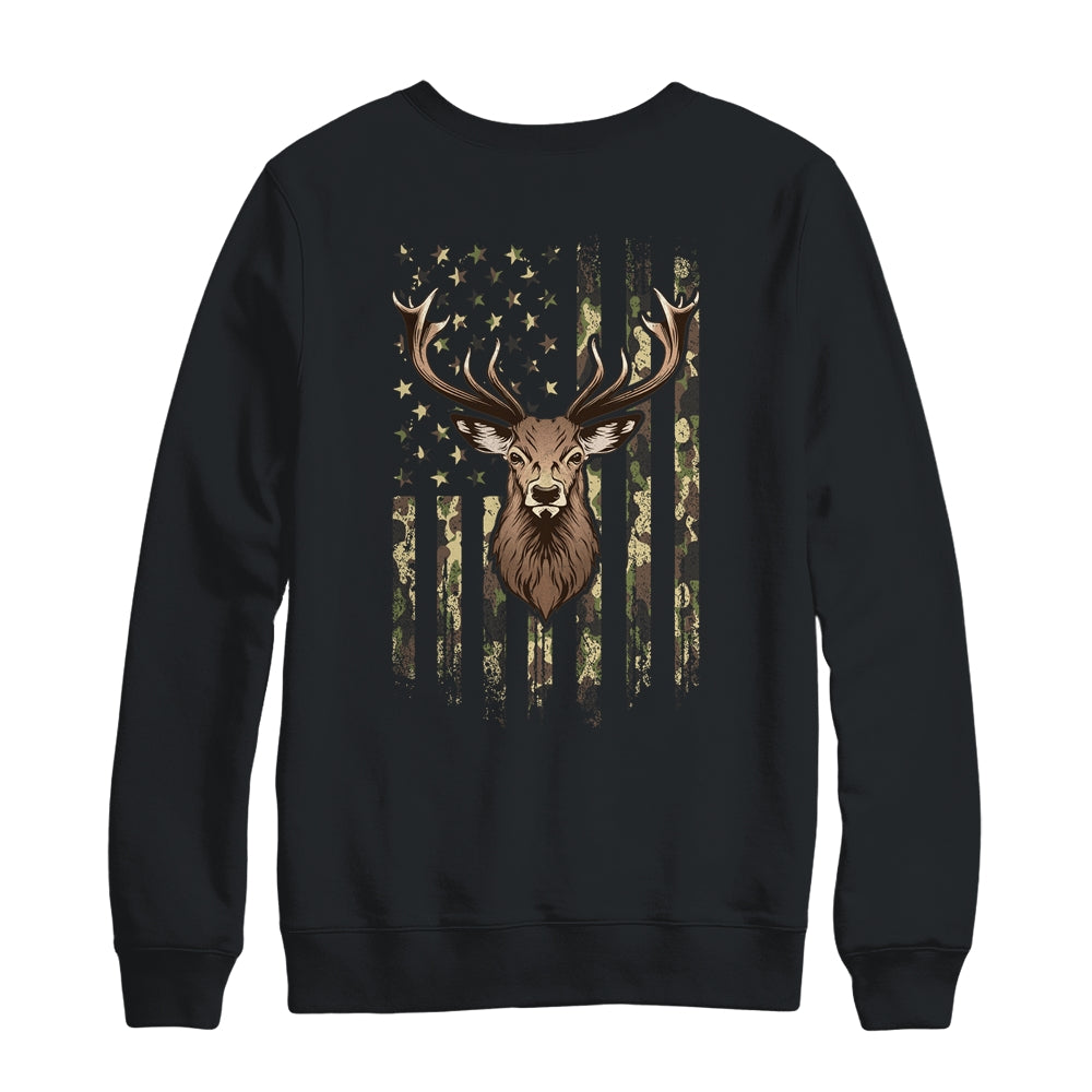 Deer Whitetail Buck American Camo US Flag Deer Hunting Shirt Sweatshirt Siriustee
