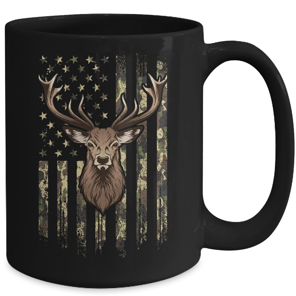 Deer Whitetail Buck American Camo US Flag Deer Hunting Mug | siriusteestore