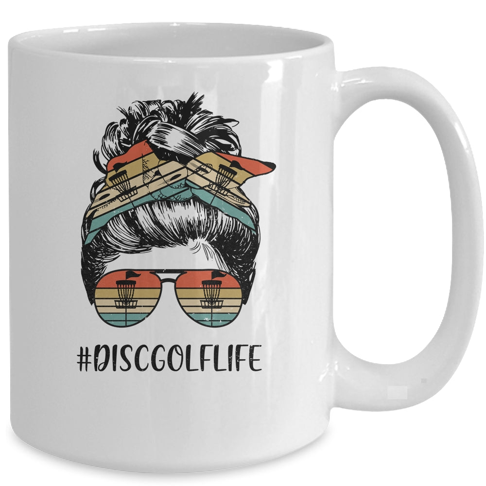 Disc Golf Mom Life Messy Bun Hair Glasses Mug | siriusteestore