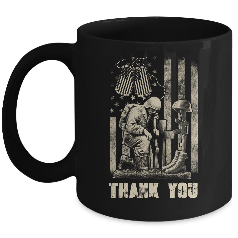 Distressed Memorial Day Flag Veteran Military Boots Dog Tags Mug | siriusteestore