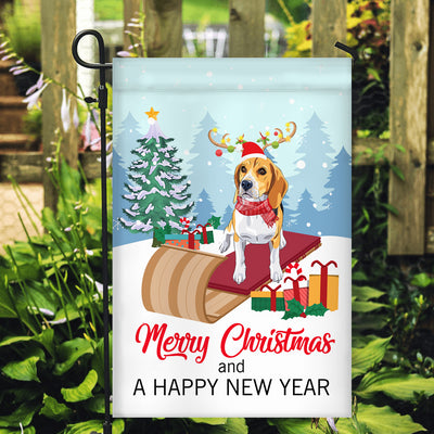 Dog Beagle Christmas Flag Merry Christmas and Happy New Year Welcome Gift for Dog Lovers | siriusteestore