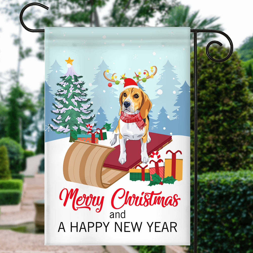 Dog Beagle Christmas Flag Merry Christmas and Happy New Year Welcome Gift for Dog Lovers | siriusteestore
