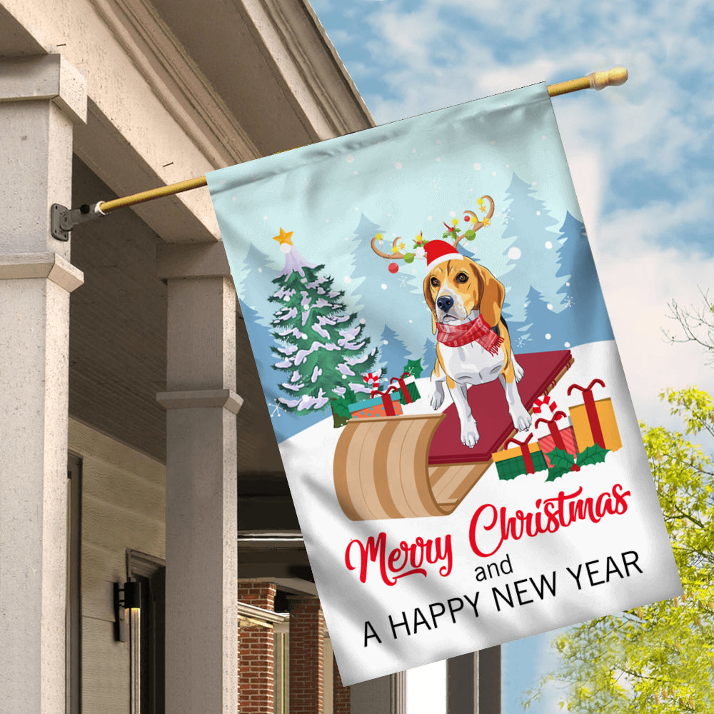 Dog Beagle Christmas Flag Merry Christmas and Happy New Year Welcome Gift for Dog Lovers | siriusteestore