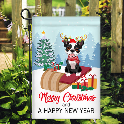 Dog Boston Terrier Christmas Flag Merry Christmas and Happy New Year Welcome Gift for Dog Lovers | siriusteestore