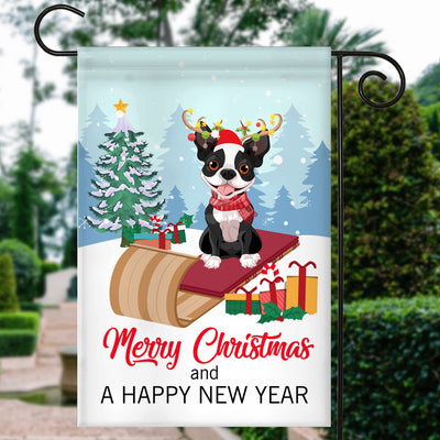 Dog Boston Terrier Christmas Flag Merry Christmas and Happy New Year Welcome Gift for Dog Lovers | siriusteestore
