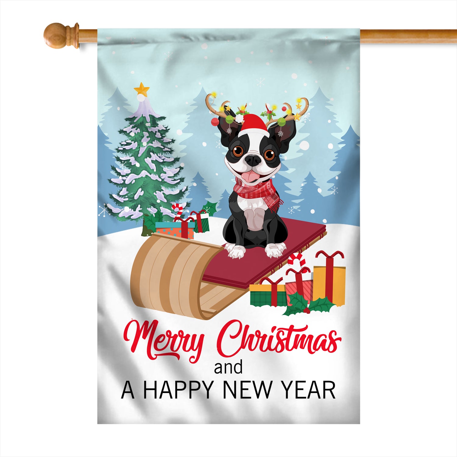 Dog Boston Terrier Christmas Flag Merry Christmas and Happy New Year Welcome Gift for Dog Lovers | siriusteestore