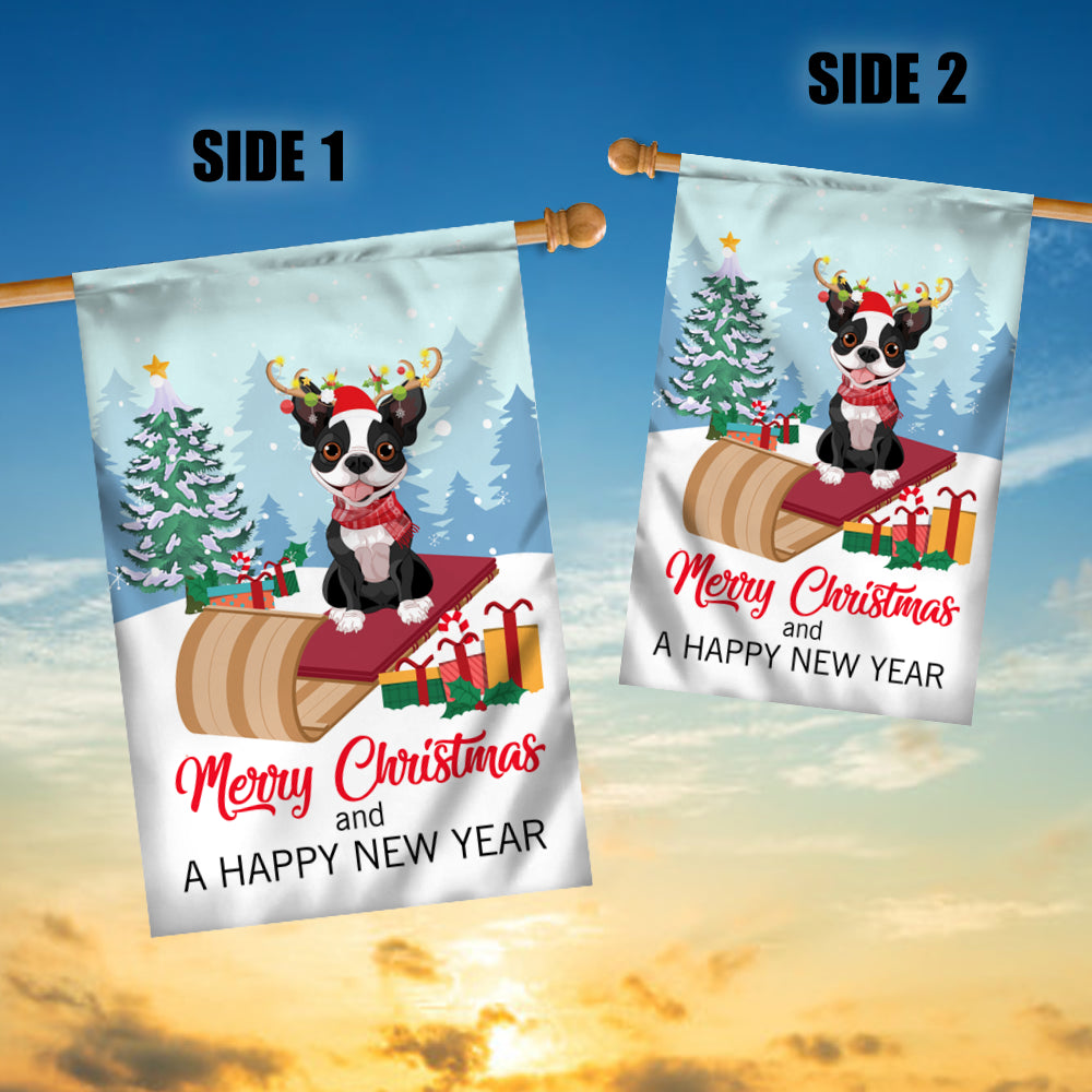 Dog Boston Terrier Christmas Flag Merry Christmas and Happy New Year Welcome Gift for Dog Lovers | siriusteestore
