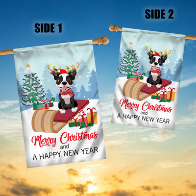 Dog Boston Terrier Christmas Flag Merry Christmas and Happy New Year Welcome Gift for Dog Lovers | siriusteestore