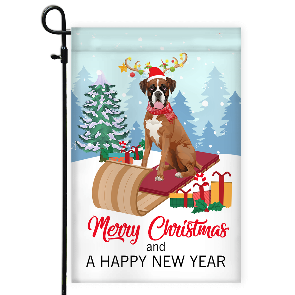 Dog Boxer Christmas Flag Merry Christmas and Happy New Year Welcome Gift for Dog Lovers | siriusteestore