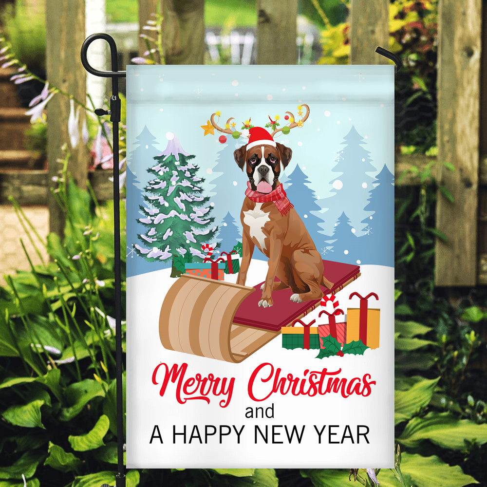 Dog Boxer Christmas Flag Merry Christmas and Happy New Year Welcome Gift for Dog Lovers | siriusteestore