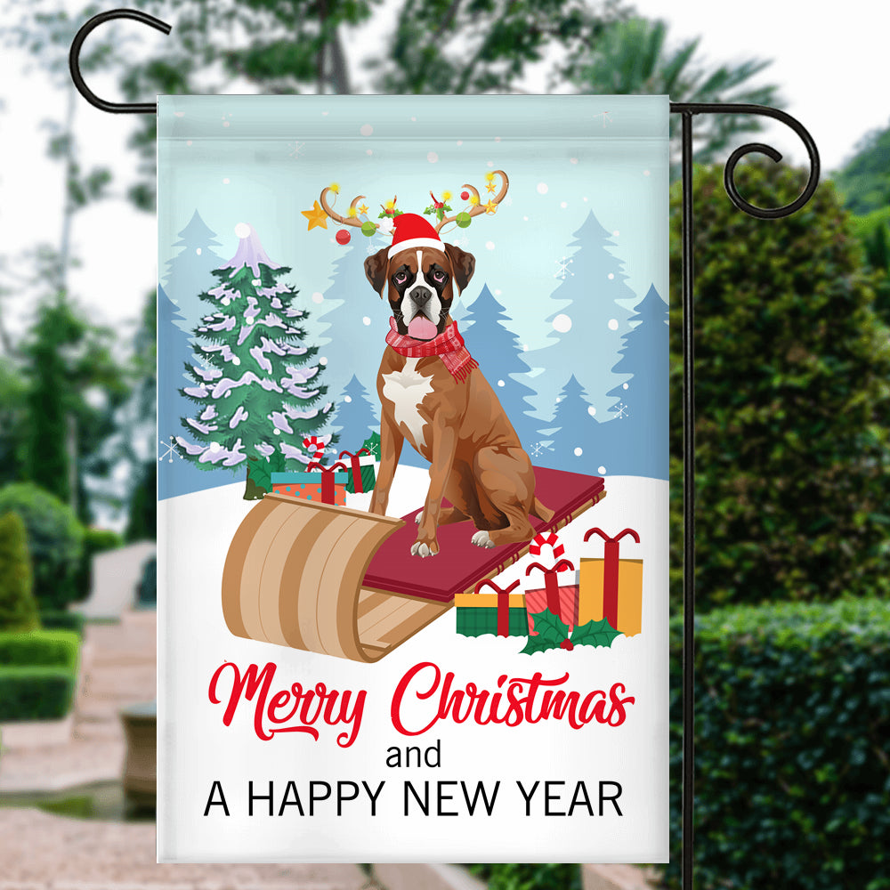 Dog Boxer Christmas Flag Merry Christmas and Happy New Year Welcome Gift for Dog Lovers | siriusteestore