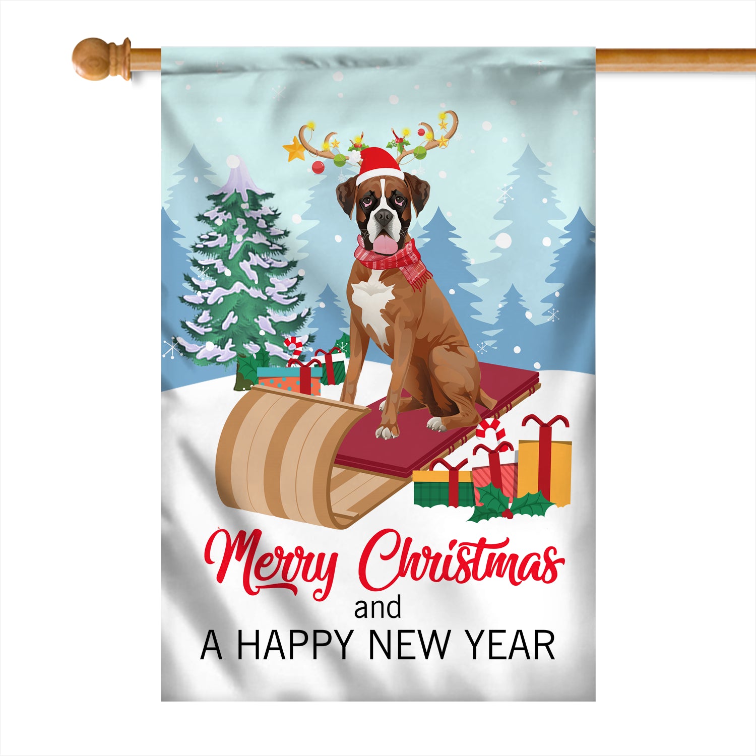 Dog Boxer Christmas Flag Merry Christmas and Happy New Year Welcome Gift for Dog Lovers | siriusteestore